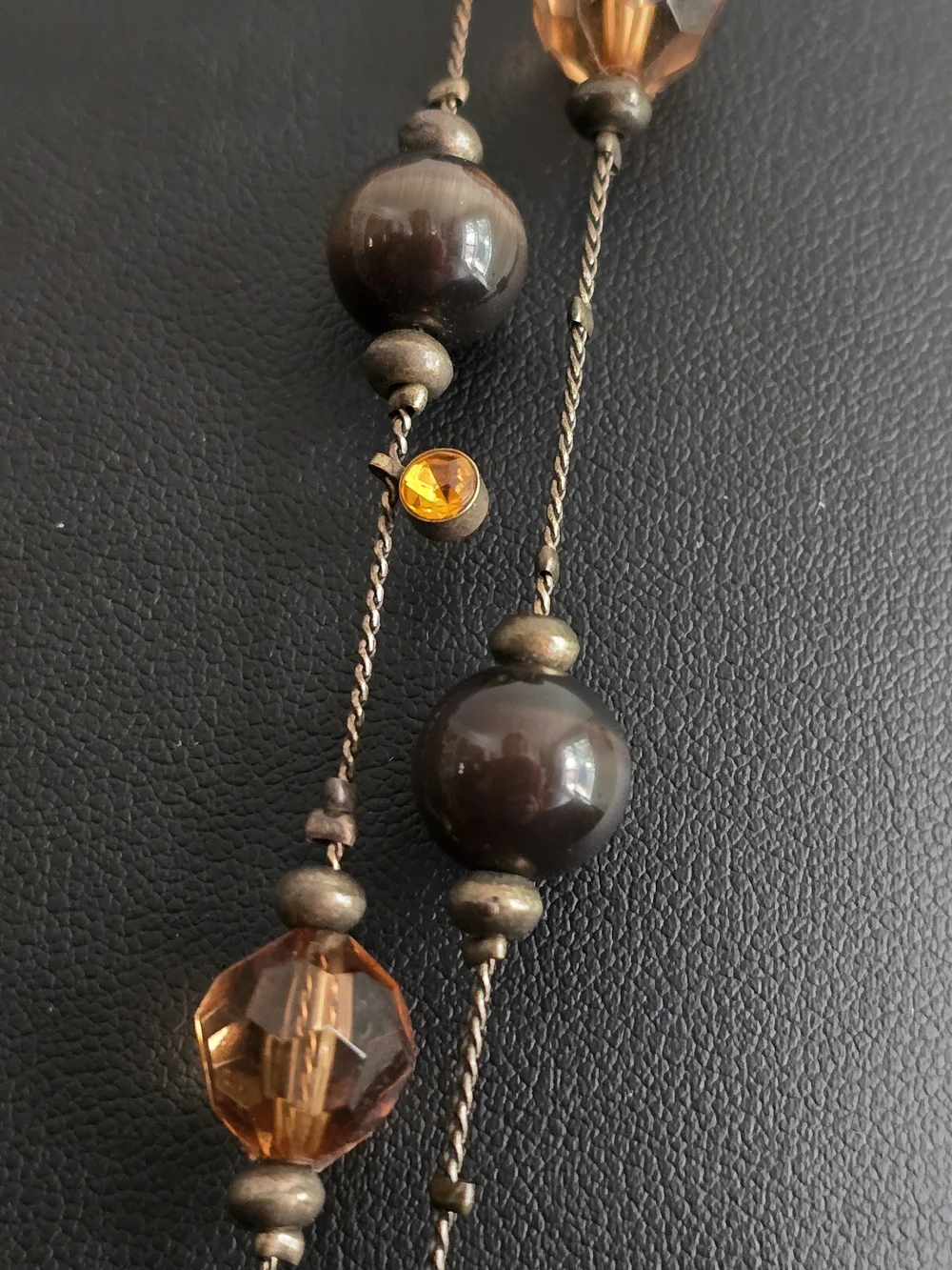 Elegant Long-Strand Brown and Amber Bead Necklace